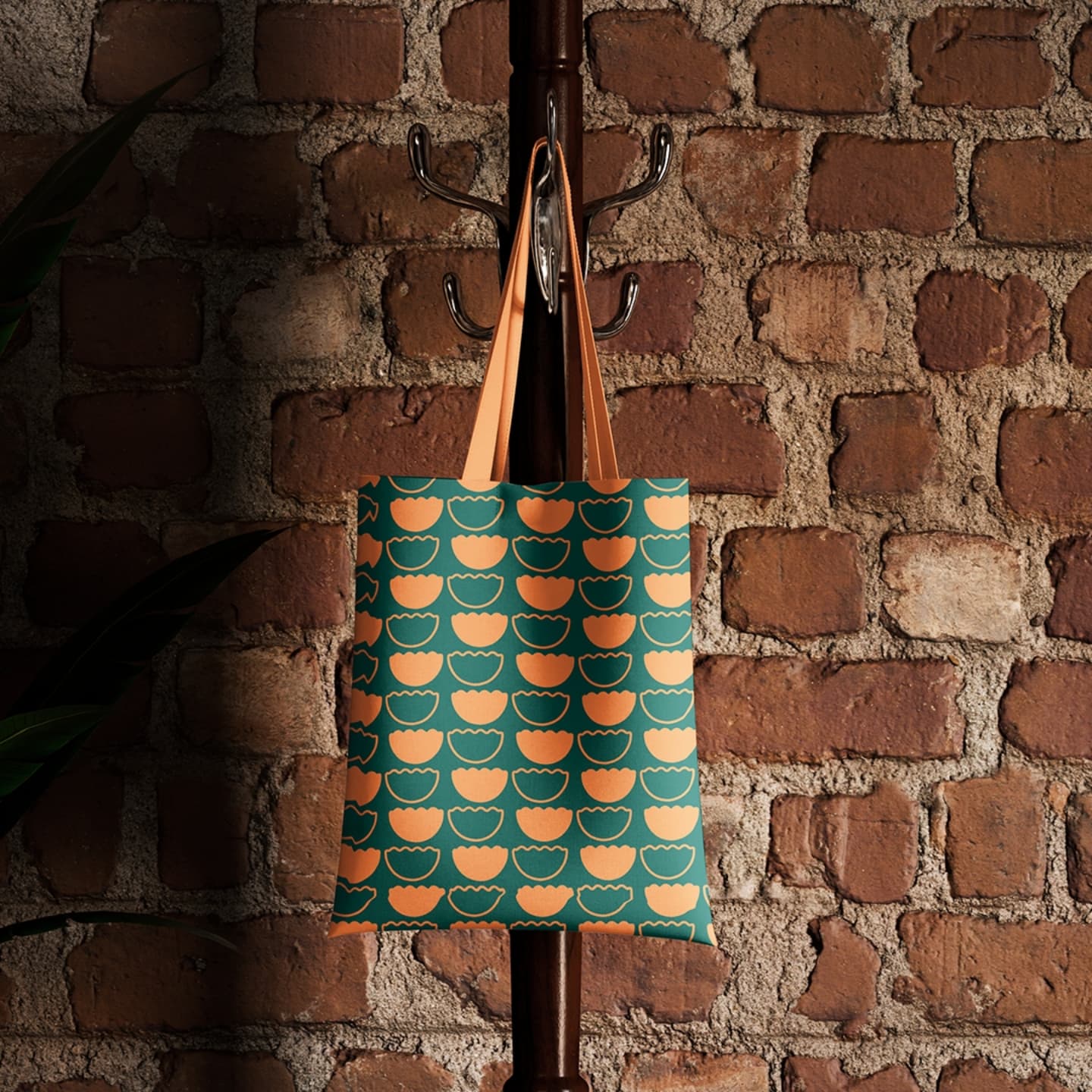 Tote bag design, mockup on a coat rack