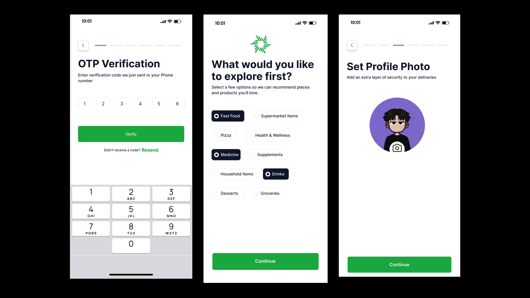 Shopon sign-up flow screens