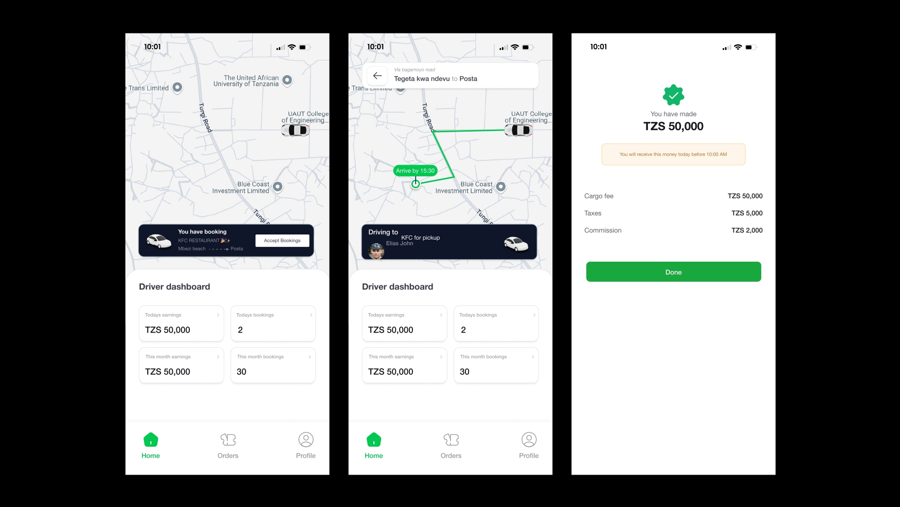Shopon driver dashboard and earnings screens